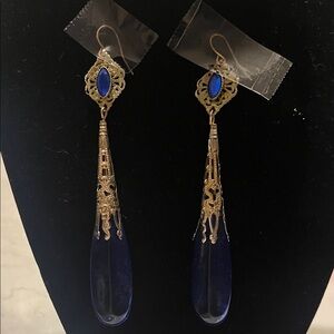 Elegant Gold and Blue Dangle Earrings